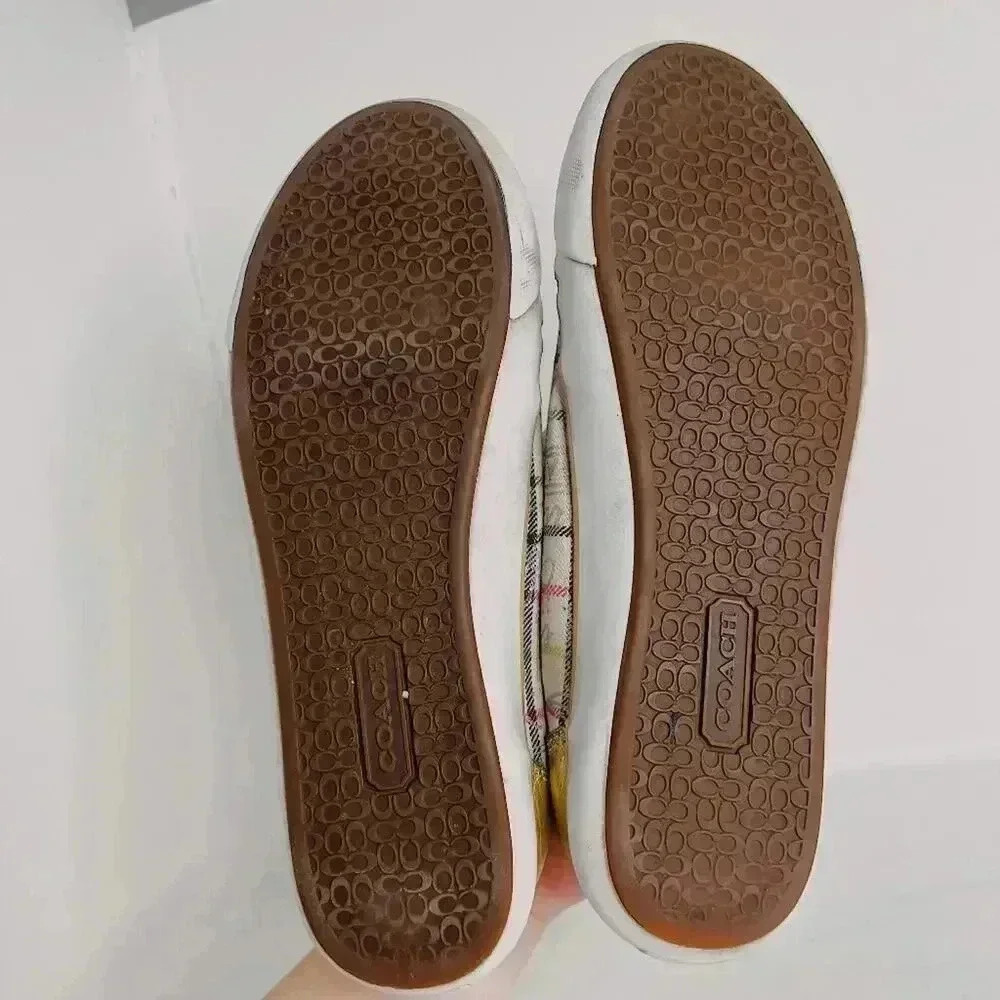 Coach Barrett Cream Multicolored Plaid Gold Leather Sneakers Canvas Size 9.5 - Picture 12 of 12